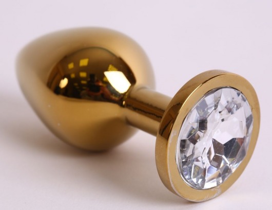 Большая золотистая анальная пробка с прозрачным кристаллом - 9,5 см. - 4sexdreaM - купить с доставкой в Санкт-Петербурге