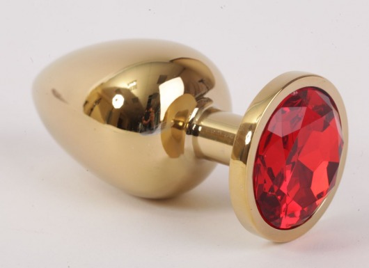 Золотистая анальная пробка с красным кристаллом - 8,2 см. - 4sexdreaM - купить с доставкой в Санкт-Петербурге