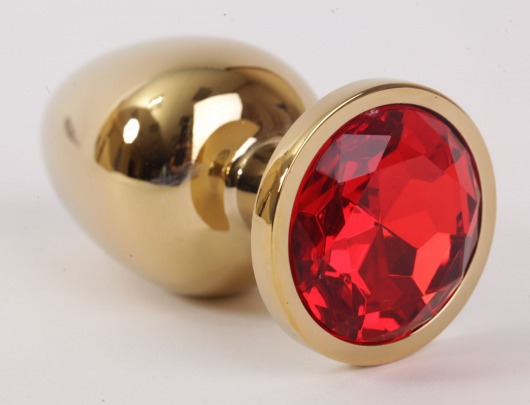 Золотистая анальная пробка с красным кристаллом - 9,5 см. - 4sexdreaM - купить с доставкой в Санкт-Петербурге