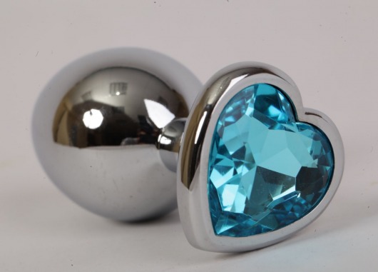 Золотистая анальная пробка с голубым стразиком-сердечком - 8 см. - 4sexdreaM - купить с доставкой в Санкт-Петербурге