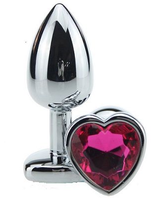 Серебристая анальная пробка с красным стразиком-сердечком - 8 см. - 4sexdreaM - купить с доставкой в Санкт-Петербурге