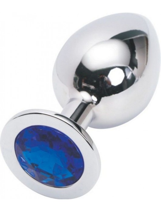 Серебристая анальная пробка с синим стразом - 9,5 см. - 4sexdreaM - купить с доставкой в Санкт-Петербурге