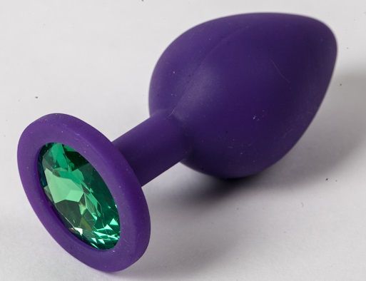 Фиолетовая силиконовая пробка с зеленым кристаллом - 9,5 см. - 4sexdreaM - купить с доставкой в Санкт-Петербурге