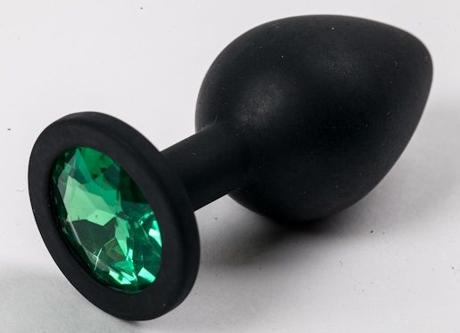 Черная силиконовая анальная пробка с зеленым кристаллом - 9,5 см. - 4sexdreaM - купить с доставкой в Санкт-Петербурге