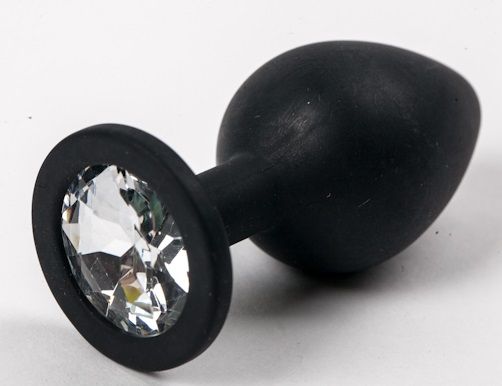 Черная силиконовая анальная пробка с прозрачным кристаллом - 9,5 см. - 4sexdreaM - купить с доставкой в Санкт-Петербурге