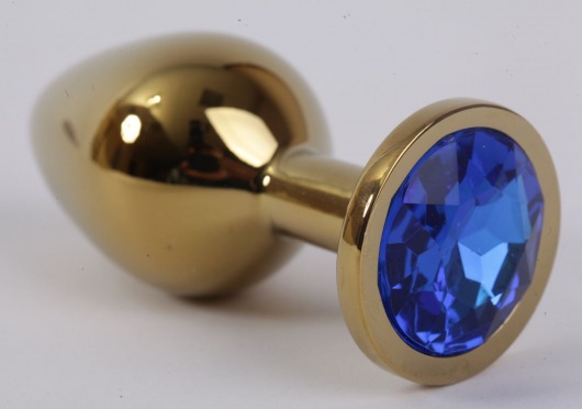 Золотистая анальная пробка с синим кристаллом - 8,2 см. - 4sexdreaM - купить с доставкой в Санкт-Петербурге
