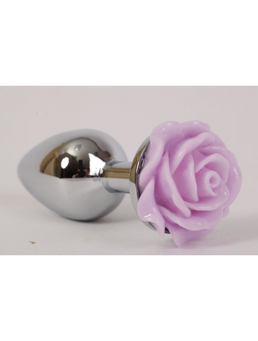 Серебристая анальная пробка с сиреневой розой - 7,6 см. - 4sexdreaM - купить с доставкой в Санкт-Петербурге