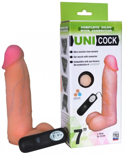Фаллическая насадка Харнесс UNICOCK 7  с вибрацией - 19 см. - LOVETOY (А-Полимер) - купить с доставкой в Санкт-Петербурге