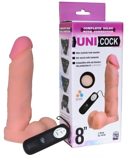 Фаллическая насадка Харнесс UNICOCK 8  с вибрацией - 20 см. - LOVETOY (А-Полимер) - купить с доставкой в Санкт-Петербурге