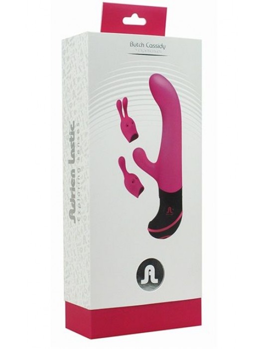 Ярко-розовый вибратор Butch Cassidy с клиторальным стимулятором и насадками к нему - 20 см. - Adrien Lastic