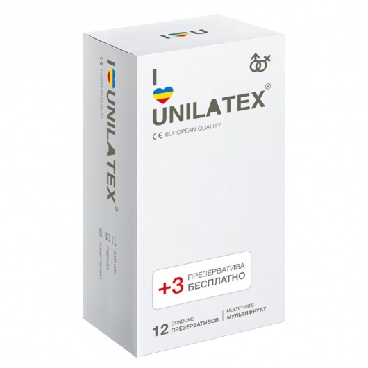 Разноцветные ароматизированные презервативы Unilatex Multifruit  - 12 шт. + 3 шт. в подарок - Unilatex - купить с доставкой в Санкт-Петербурге