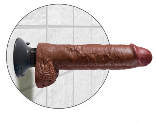 Коричневый вибратор-гигант со съёмной присоской 10  Vibrating Cock with Balls - 25,4 см. - Pipedream