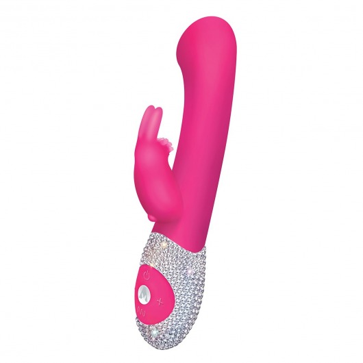 Розовый вибромассажёр The G-spot Rabbit с украшенной стразами рукоятью - 22 см. - The Rabbit Company