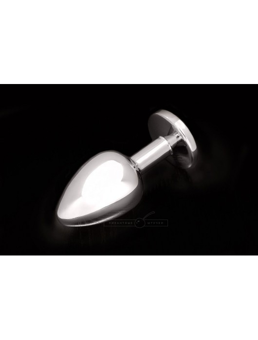 Большая серебристая анальная пробка с круглым кончиком и жёлтым кристаллом - 9 см. - Пикантные штучки - купить с доставкой в Санкт-Петербурге