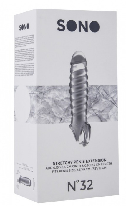 Прозрачная ребристая насадка Stretchy Penis Extension No.32 - Shots Media BV - в Санкт-Петербурге купить с доставкой