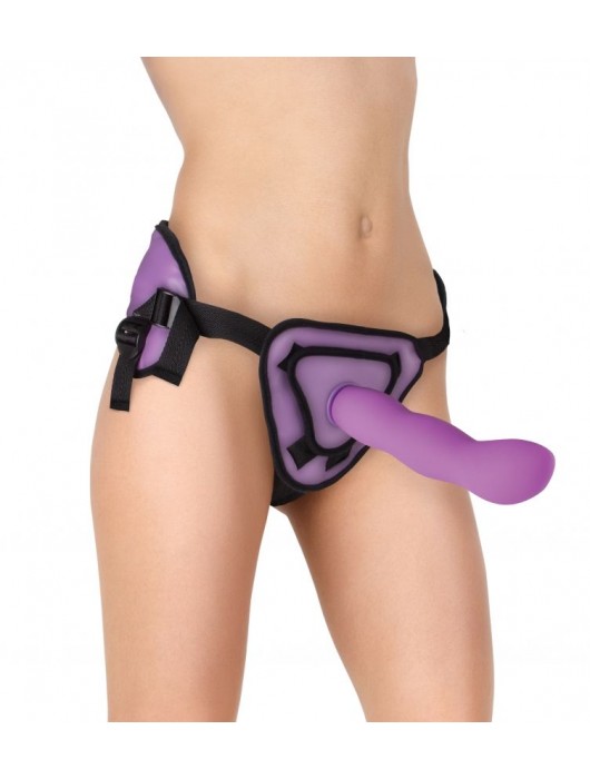 Фиолетовый страпон Deluxe Silicone Strap On 10 Inch с волнистой насадкой - 25,5 см. - Shots Media BV - купить с доставкой в Санкт-Петербурге