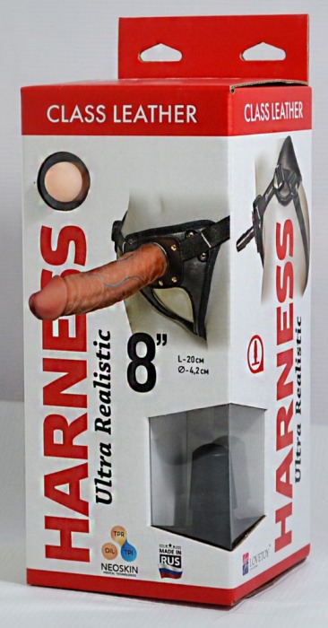 Насадка-фаллоимитатор на кожаных трусиках Harness Ultra Realistic 8  - 20 см. - LOVETOY (А-Полимер) - купить с доставкой в Санкт-Петербурге