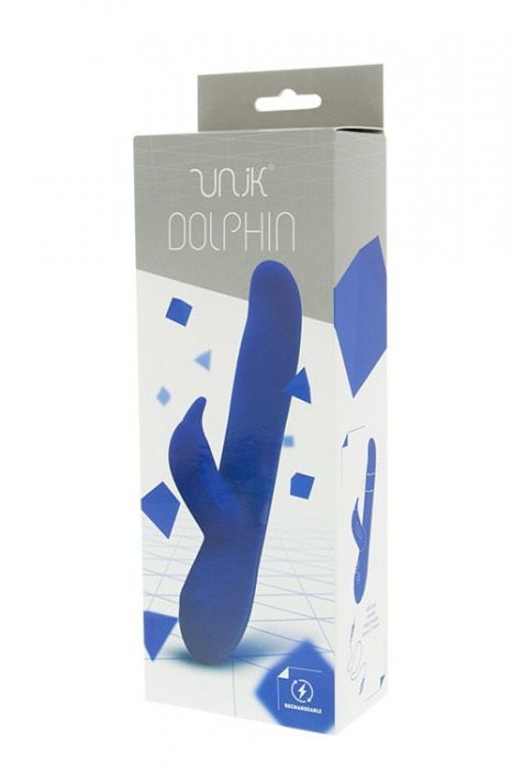 Синий вибратор с клиторальным стимулятором UNIK DOLPHIN - 20,7 см. - Seven Creations