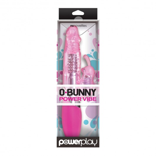 Розовый вибратор с вращением бусин и клиторальным зайчиком Power Play O-Bunny - 21,5 см. - NS Novelties