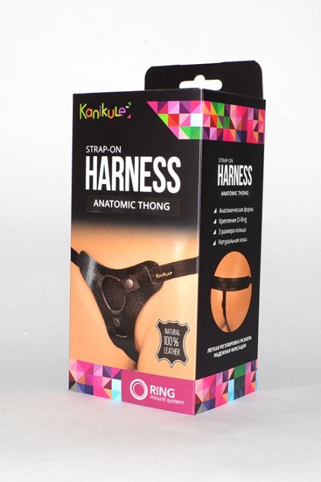 Чёрные трусики для фиксации насадок кольцом Kanikule Leather Strap-on Harness  Anatomic Thong - Kanikule - купить с доставкой в Санкт-Петербурге