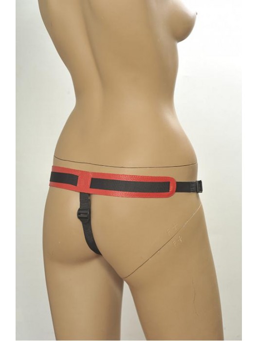 Красно-чёрные трусики для фиксации насадок кольцом Kanikule Leather Strap-on Harness  Anatomic Thong - Kanikule - купить с доставкой в Санкт-Петербурге