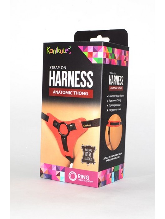Красно-чёрные трусики для фиксации насадок кольцом Kanikule Leather Strap-on Harness  Anatomic Thong - Kanikule - купить с доставкой в Санкт-Петербурге