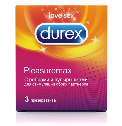 Рельефные презервативы с точками и рёбрами Durex Pleasuremax - 3 шт. - Durex - купить с доставкой в Санкт-Петербурге