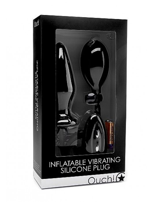 Чёрный анальный стимулятор с функцией расширения и вибрацией Inflatable Vibrating Silicone Plug - 12,2 см. - Shots Media BV