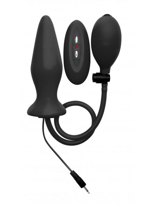 Чёрный анальный стимулятор с функцией расширения и вибрацией Inflatable Vibrating Silicone Plug - 12,2 см. - Shots Media BV