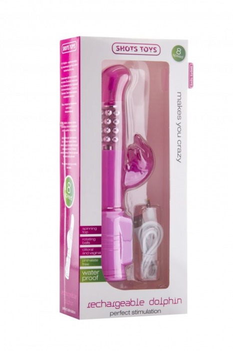 Розовый перезаряжаемый вибратор Rechargeable Dolphin с дельфинчиком - 22 см. - Shots Media BV