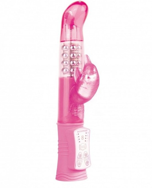 Розовый перезаряжаемый вибратор Rechargeable Dolphin с дельфинчиком - 22 см. - Shots Media BV