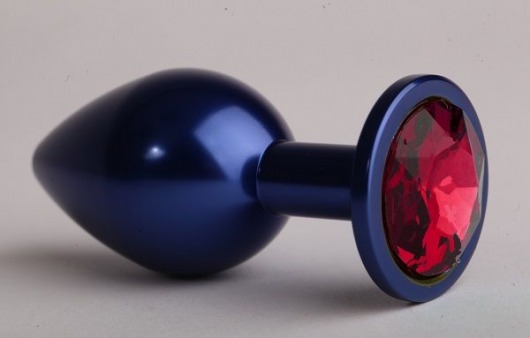 Синяя анальная пробка с красным стразом - 7,6 см. - 4sexdreaM - купить с доставкой в Санкт-Петербурге