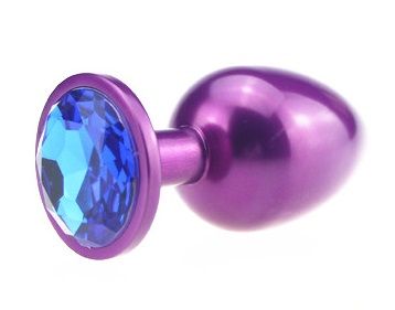 Фиолетовая анальная пробка с синим стразом - 7,6 см. - 4sexdreaM - купить с доставкой в Санкт-Петербурге