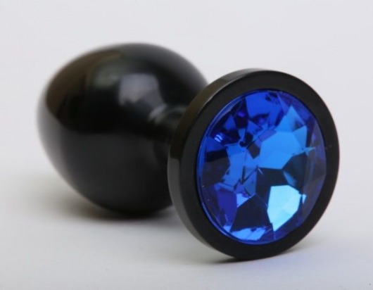 Чёрная анальная пробка с синим стразом - 8,2 см. - 4sexdreaM - купить с доставкой в Санкт-Петербурге
