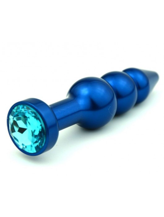 Синяя фигурная анальная пробка с голубым кристаллом - 11,2 см. - 4sexdreaM - купить с доставкой в Санкт-Петербурге