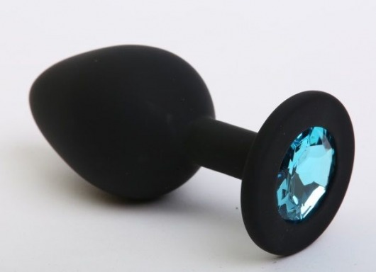 Чёрная силиконовая пробка с голубым стразом - 7,1 см. - 4sexdreaM - купить с доставкой в Санкт-Петербурге