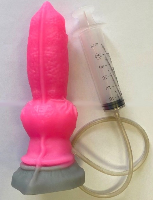 Розовый фаллоимитатор собаки  Акита  с эякуляцией - 25 см. - Erasexa - купить с доставкой в Санкт-Петербурге