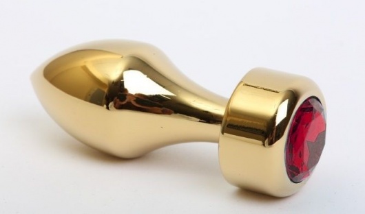 Золотистая анальная пробка с широким основанием и красным кристаллом - 7,8 см. - 4sexdreaM - купить с доставкой в Санкт-Петербурге