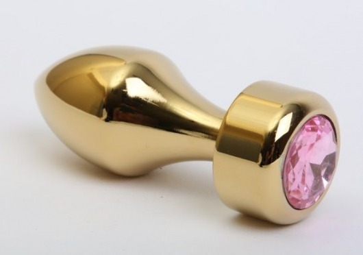 Золотистая анальная пробка с широким основанием и розовым кристаллом - 7,8 см. - 4sexdreaM - купить с доставкой в Санкт-Петербурге