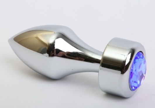 Серебристая анальная пробка с широким основанием и синим кристаллом - 7,8 см. - 4sexdreaM - купить с доставкой в Санкт-Петербурге