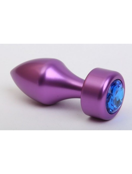 Фиолетовая анальная пробка с широким основанием и синим кристаллом - 7,8 см. - 4sexdreaM - купить с доставкой в Санкт-Петербурге