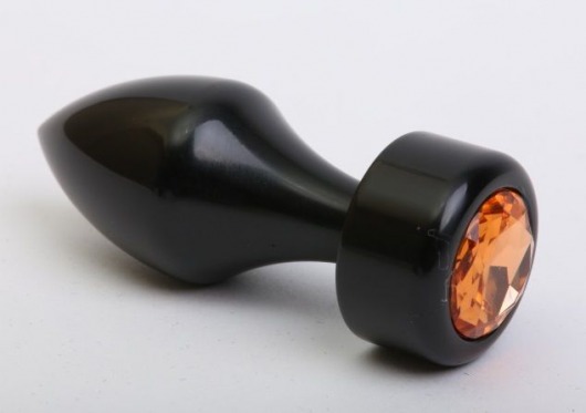 Чёрная анальная пробка с широким основанием и жёлтым кристаллом - 7,8 см. - 4sexdreaM - купить с доставкой в Санкт-Петербурге