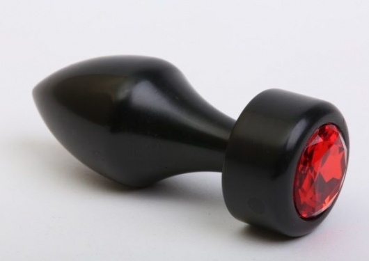 Чёрная анальная пробка с широким основанием и красным кристаллом - 7,8 см. - 4sexdreaM - купить с доставкой в Санкт-Петербурге