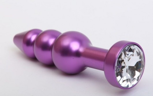 Фиолетовая фигурная анальная ёлочка с прозрачным кристаллом - 11,2 см. - 4sexdreaM - купить с доставкой в Санкт-Петербурге
