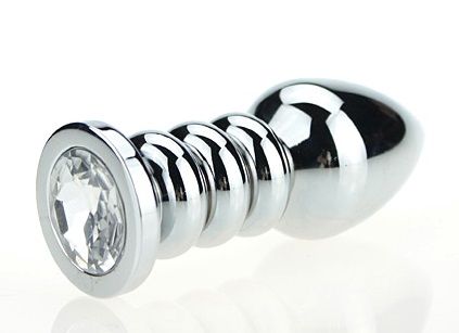 Серебристая фигурная анальная пробка с прозрачным кристаллом - 10,3 см. - 4sexdreaM - купить с доставкой в Санкт-Петербурге