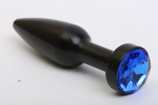 Чёрная удлинённая пробка с синим кристаллом - 11,2 см. - 4sexdreaM - купить с доставкой в Санкт-Петербурге