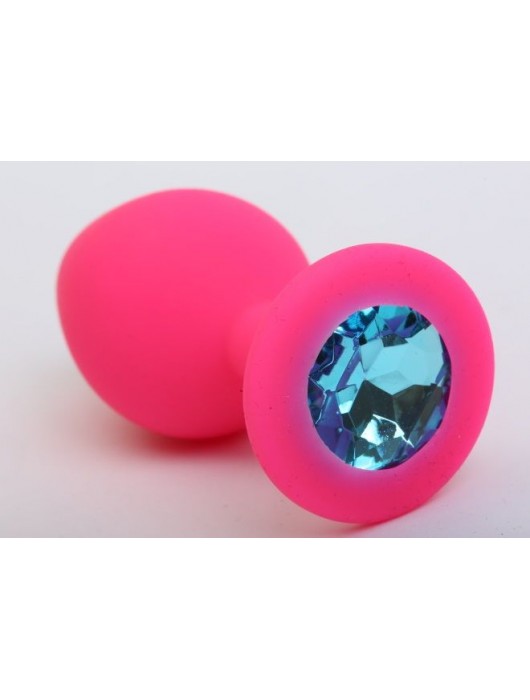Розовая силиконовая пробка с голубым кристаллом - 8,2 см. - 4sexdreaM - купить с доставкой в Санкт-Петербурге