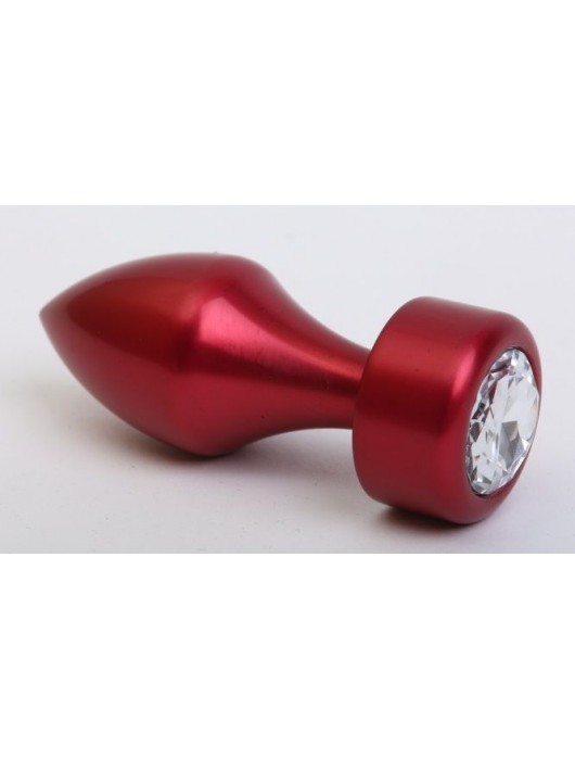 Красная анальная пробка с широким основанием и прозрачным кристаллом - 7,8 см. - 4sexdreaM - купить с доставкой в Санкт-Петербурге