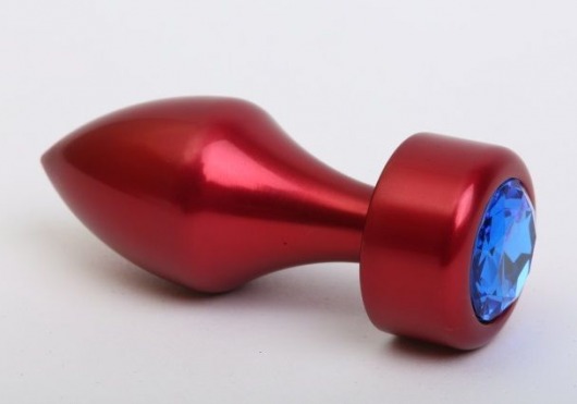 Красная анальная пробка с широким основанием и синим кристаллом - 7,8 см. - 4sexdreaM - купить с доставкой в Санкт-Петербурге