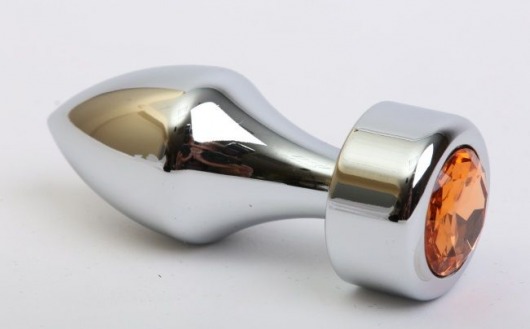 Серебристая анальная пробка с широким основанием и жёлтым кристаллом - 7,8 см. - 4sexdreaM - купить с доставкой в Санкт-Петербурге